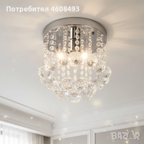 Модерен таванен полилей с големи кристални сфери и основа в сребристо, снимка 2 - Полилеи - 52120862