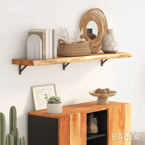vidaXL Стенен рафт, 120x20x3,8 см, правоъгълен, масив акация, жив ръб, снимка 2 - Етажерки - 56147315