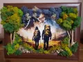 Картина "Любители на Планината" със Скандинавски Мъх и Естествени Материали , снимка 1