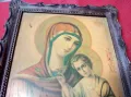 СТАРА ПРАВОСЛАВНА ИКОНА ПРЕСВЕТА БОГОРОДИЦА с МЛАДЕНЕЦА с КРАСИВА БАКЕЛИТЕНА РАМКА 47632, снимка 7