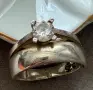 Двоен сребърен пръстен, халка + годежен с камък , снимка 1