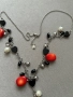 Италианско сребърно колие с естествени камъни Корал, Перла, Оникс , снимка 3