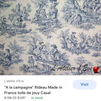 Френско перде Toile de Jouy сцени от селски живот бяло и синьо 100% памук, снимка 13 - Пердета и завеси - 36170129