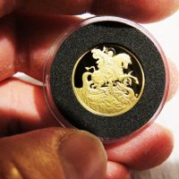 Златна инвестиционна монета 585/100 - 14к - 18 мм - Свети Георги - съхранявана е в капсула със серти, снимка 2 - Антикварни и старинни предмети - 35927481