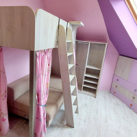 Двуетажно детско легло с гардероб+завеси.Единично+кът за игра или бюро, снимка 5 - Мебели за детската стая - 44674112