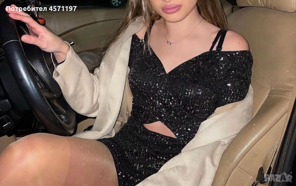 Черен гащеризон с пайети, снимка 1