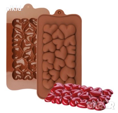 Плочка шоколад обли сърца шоколадов блок силиконов молд форма шоколад гипс фондан, снимка 1