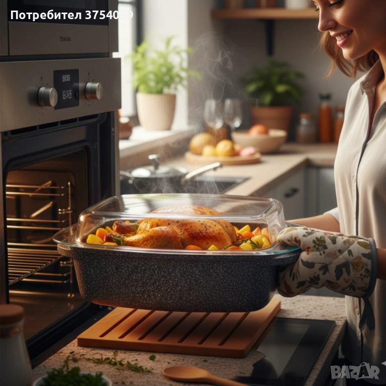 Ростер Goldman с мраморно покритие – правоъгълен съд с капак, 5.5 л и 6.6 л, за фурна и всички котло, снимка 1