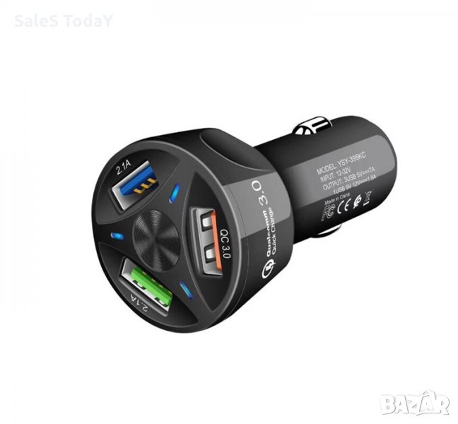 Зарядно за кола, USB, 12V - 24V, 3 порта Quick Charge 3, снимка 1