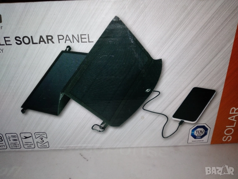 Сгъваем, соларен панел с USB 5V, 3A, 15W USB-A, USB-C, снимка 1