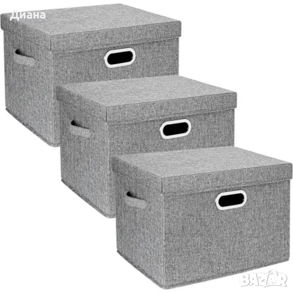 Голяма сгъваема кутия за съхранение на дрехи и аксесоари от текстил с капак в сив цвят, снимка 1