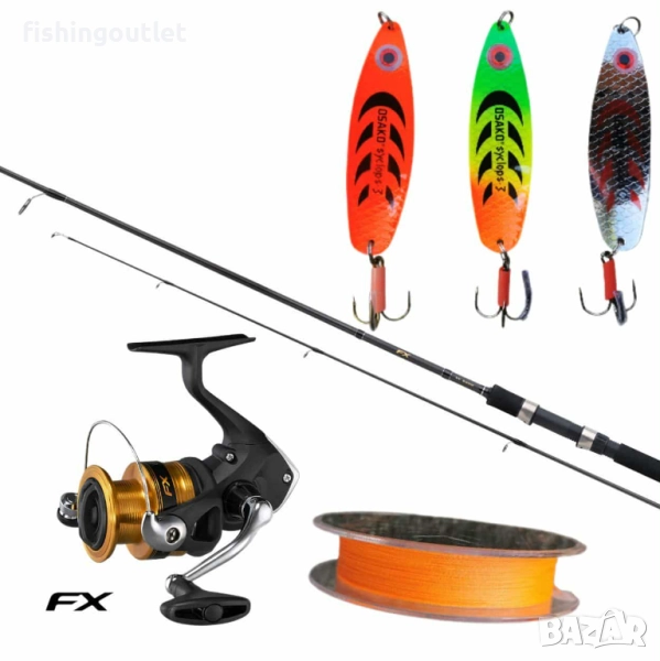 Спининг комплект Shimano -въдица, макара, плетено влакно и блесни, снимка 1