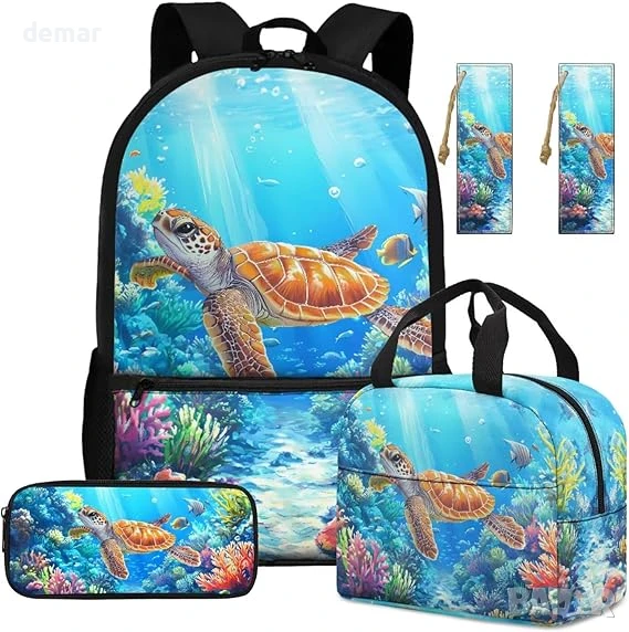 Детска раница ASQVTIFE от 4 части с кутия за обяд и чанта за бутилка с вода, снимка 1