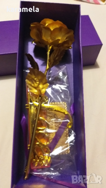 Златна роза със поставка, снимка 1