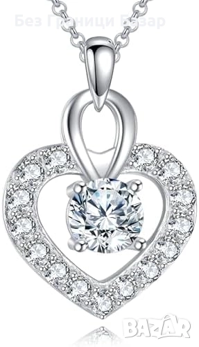Ново Сребърно колие 925 със сърце и Moissanite камък подарък жена бижу, снимка 1
