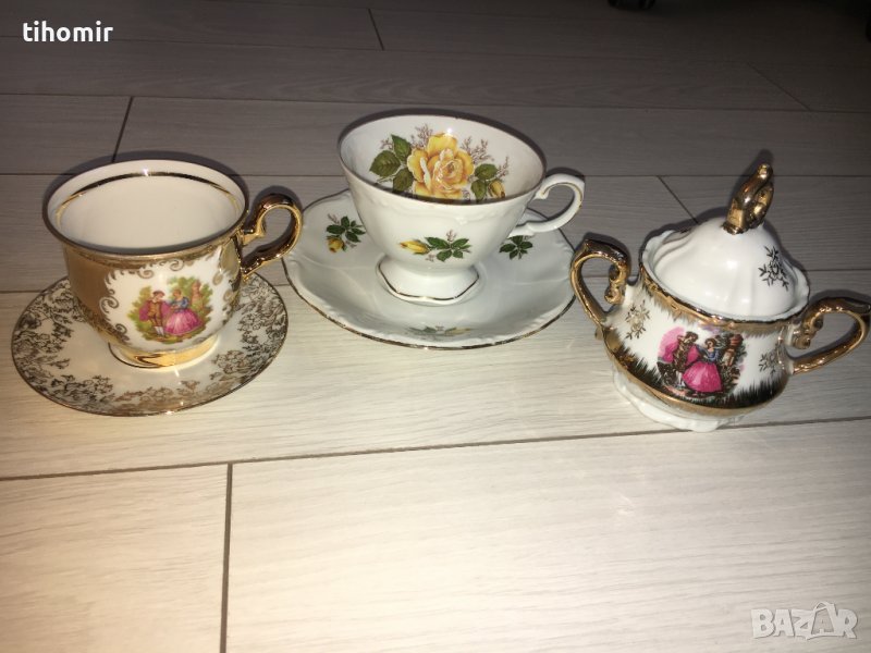 Двоен сет чаши за кафе и захарница, снимка 1