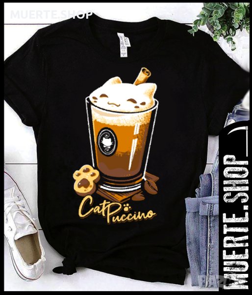 Дамска тениска с щампа CAT PUCCINO, снимка 1