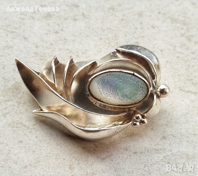 Сребърна брошка, ръчна изработка със седеф, снимка 1