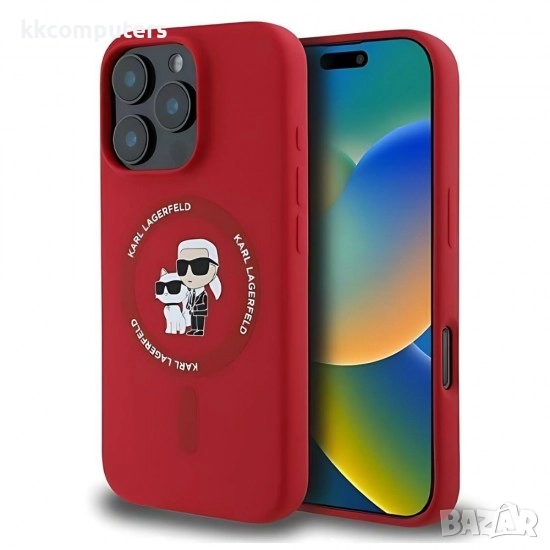 Оригинален кейс Karl Lagerfeld Silicone Karl and Choupette Heads MagSafe и Протектор За iPhone 16 Pr, снимка 1