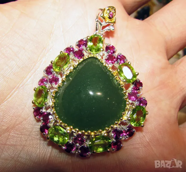 925 сребърно колие с хризопрас камък 18 карата подходящо за подарък, снимка 1