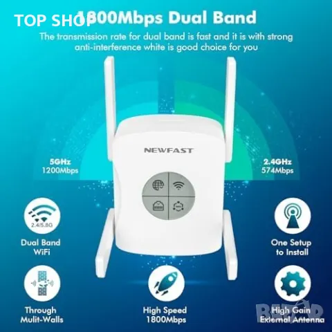 Нов WiFi удължител на обхват Wi-Fi усилвател AX1800 Mbps Антена интернет, снимка 3 - Друга електроника - 49668482