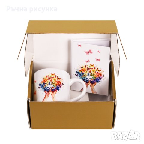 Подаръчен комплект "Пеперуди" с чаша и тефтерче, снимка 1 - Декорация за дома - 42251422