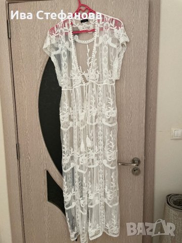 нова ефирна плажна бяла памучна памук дантелена наметка плажна дълга риза кафтан плажна дълга рокля , снимка 3 - Туники - 41556094