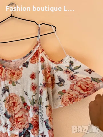 Памучна блуза с флорален десен къс ръкав и изрязан детайл на раменете 🌻🌼🌸🌺, снимка 4 - Корсети, бюстиета, топове - 47957746