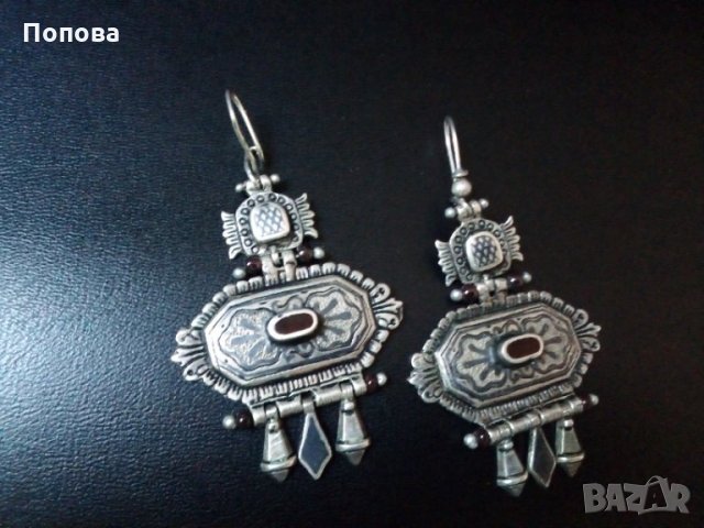 Стари авторски гръцки сребърни обеци с Ниело и гранат, снимка 5 - Обеци - 34004847