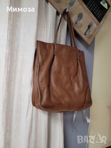 Естествена кожа голяма кафява чанта,тип торба, снимка 8 - Чанти - 41310791