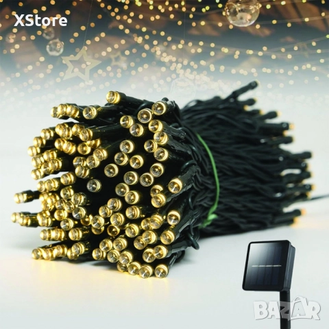 Соларни коледни лампички 12 метра , 100 лампи 5 програми , 4 цвята по избор