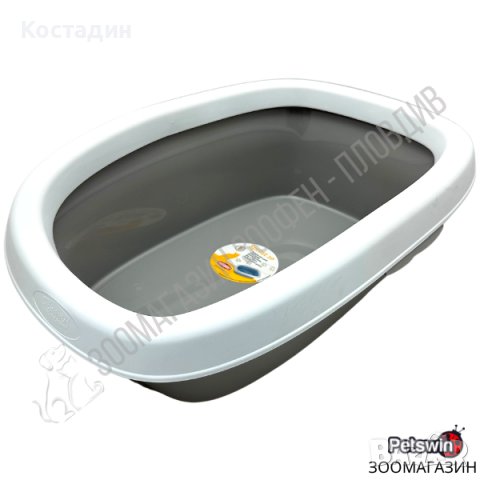 Пластмасова Котешка Тоалетна - 43см/31см/14см - Сива разцветка