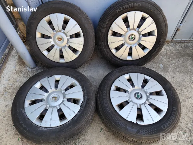 ПРОДАВАМ 4 бр. летни гуми KUMHO + железни джанти