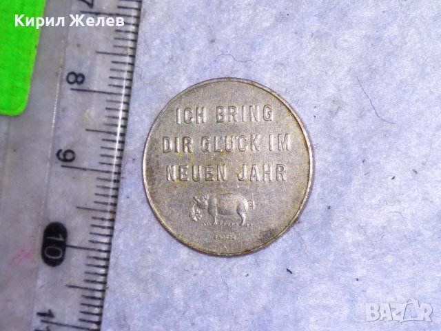 PROSIT NEUJAHR СТАРИННА НОВОГОДИШНА НЕМСКА ПОСРЕБРЕНА БРОНЗОВА МОНЕТА За ЩАСТИЕ КЪСМЕТ 38582, снимка 2 - Антикварни и старинни предмети - 41501295