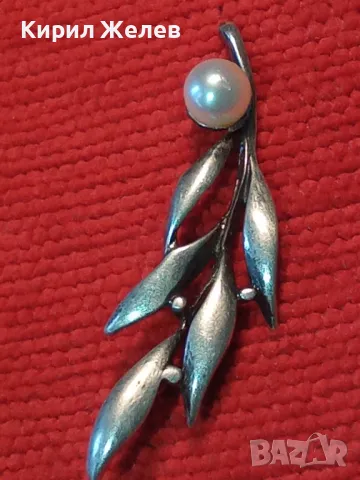 Старинна ФЛОРАЛНА ПЕРЛЕНА СРЕБЪРНА БРОШКА ЛАКИРАНО СРЕБРО ВИСОКА ПРОБА с ЕСТЕСТВЕНА БЯЛА ПЕРЛА 48255, снимка 12 - Антикварни и старинни предмети - 48901232