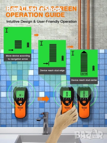 Стенен Детектор / Локатор/ скенер - 5 в 1 с LCD дисплей и звукова аларма за греди, метал, кабели, снимка 7 - Друга електроника - 53658490