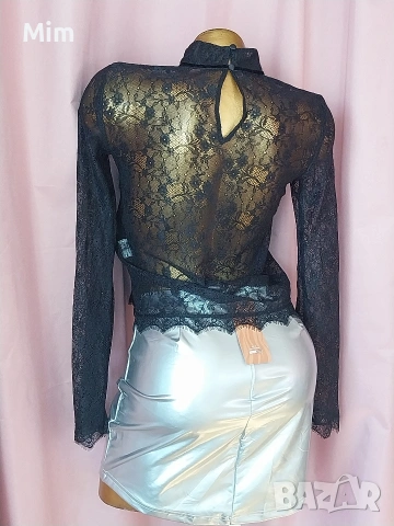 STYLE S Черен дантелен топ с дълъг , снимка 4 - Корсети, бюстиета, топове - 53613697