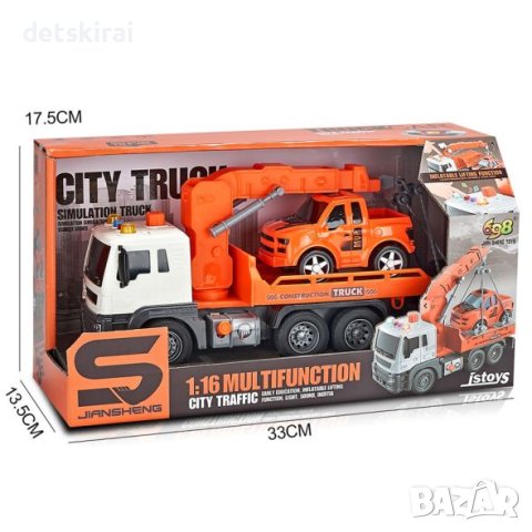 Камион пътна помощ - репатрак с оранжева кола 1:16, снимка 3 - Коли, камиони, мотори, писти - 41683271