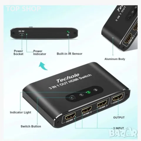 СПЛИТЕР ПРЕВКЛЮЧВАТЕЛ 3 В 1 ИЗХОД С IR ДИСТАНЦИОННО УПРАВЛЕНИЕ, снимка 2 - Части и Платки - 48762254
