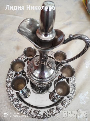 Посребрен комплект 6 бр.чаши с кана за аперитив, снимка 3 - Сервизи - 42062395