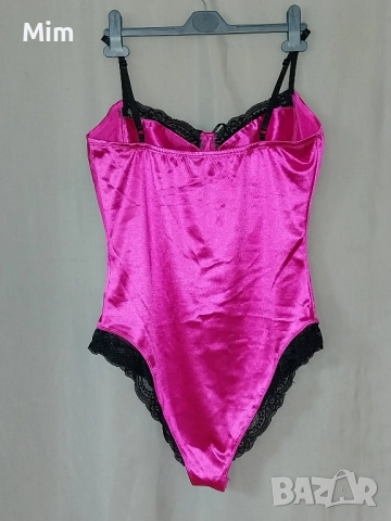 L Боди от еластичен плътен сатен в циклама, снимка 2 - Корсети, бюстиета, топове - 51874687