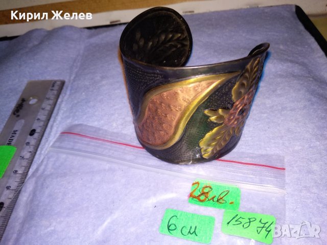 ПРЕКРАСНА РЪЧНО КОВАНА ЛАКИРАНА МЕДНА РЕТРО АРТ ГРИВНА с КРАСИВА ФЛОРАЛНА ОРНАМЕНТИКА 15874, снимка 3 - Гривни - 41202147