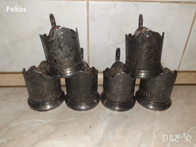 Комплект посребрени руски съветски подстакани 6 броя, снимка 3 - Антикварни и старинни предмети - 50989707