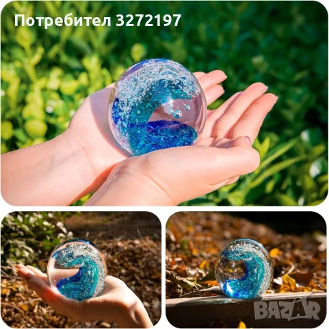 3Д Кристално преспапие, ръчно издухан син океански декор, снимка 5 - Декорация за дома - 50442536