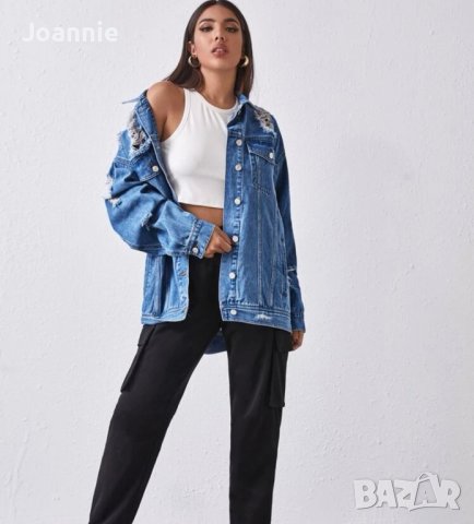 Накъсано дънково яке размер ХС/С, снимка 3 - Якета - 41681051