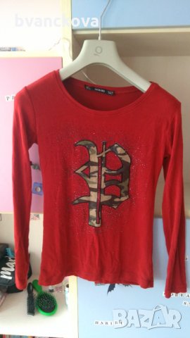 Еластична червена блуза, снимка 1 - Блузи с дълъг ръкав и пуловери - 34805287