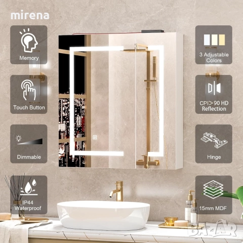 ЛЕД LED шкаф за баня, с огледало, с осветление, 60 * 65 17, снимка 4 - Шкафове - 51659205