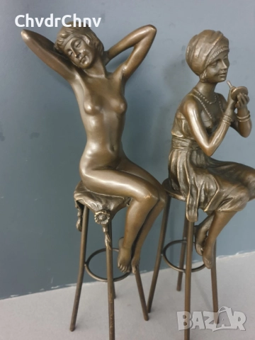 27см-1кг Chiparus статуетка/еротика/френска бронзова скулптура/малка фигура на гола жена на стол