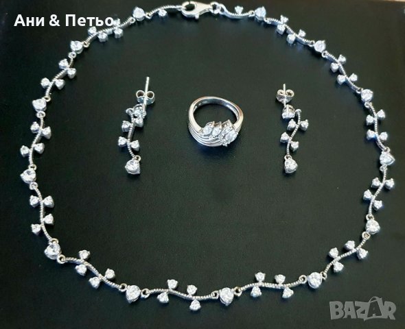Стилни колие, обеци и пръстен от сребро 925 и камъни цирконий, снимка 2 - Колиета, медальони, синджири - 41266405