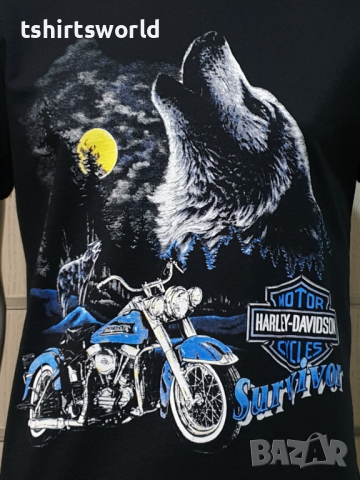 Нова мъжка тениска с дигитален печат HARLEY DAVIDSON -Вълк (Wolf), Survivor , снимка 2 - Тениски - 36178206